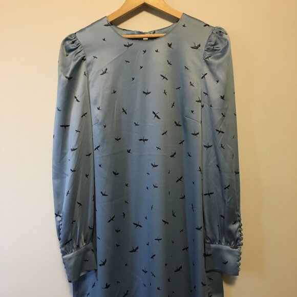 H&M Retro 70s Crane Silky Button Sleeve Belted Midi Dress - Picture 5 of 16